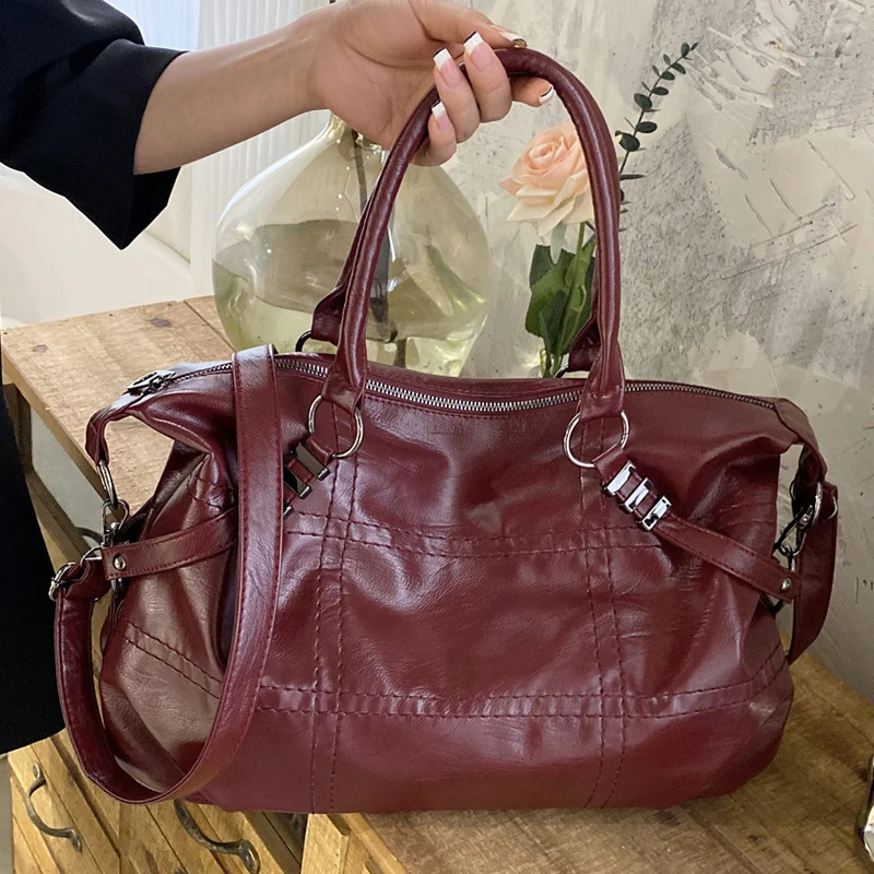 Wine Red Womens Handbag Large Capacity Pu Leather Womens Armrest Shoulder Bag Seam Pattern Womens Stray Cross Bag 241018