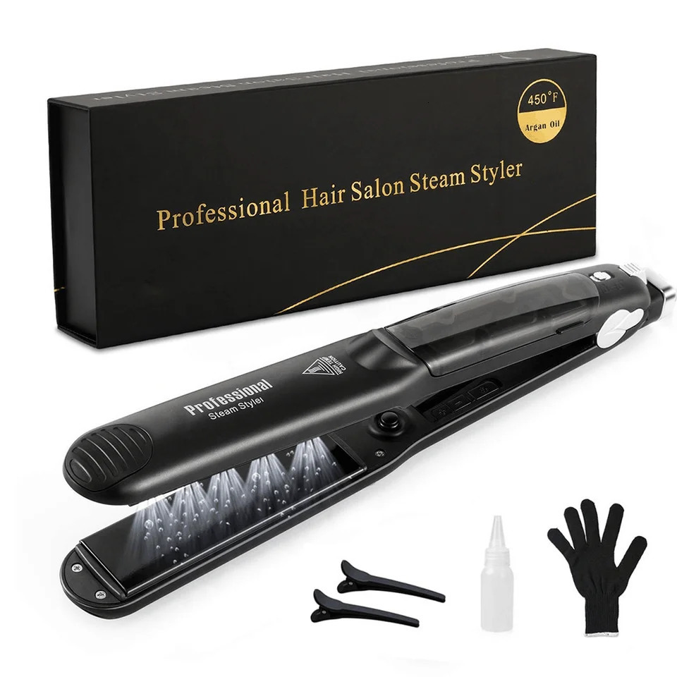 Steam straightener professional ceramic steam flat iron 450 rapid heating Forrest oil treatment hair care tool 241018