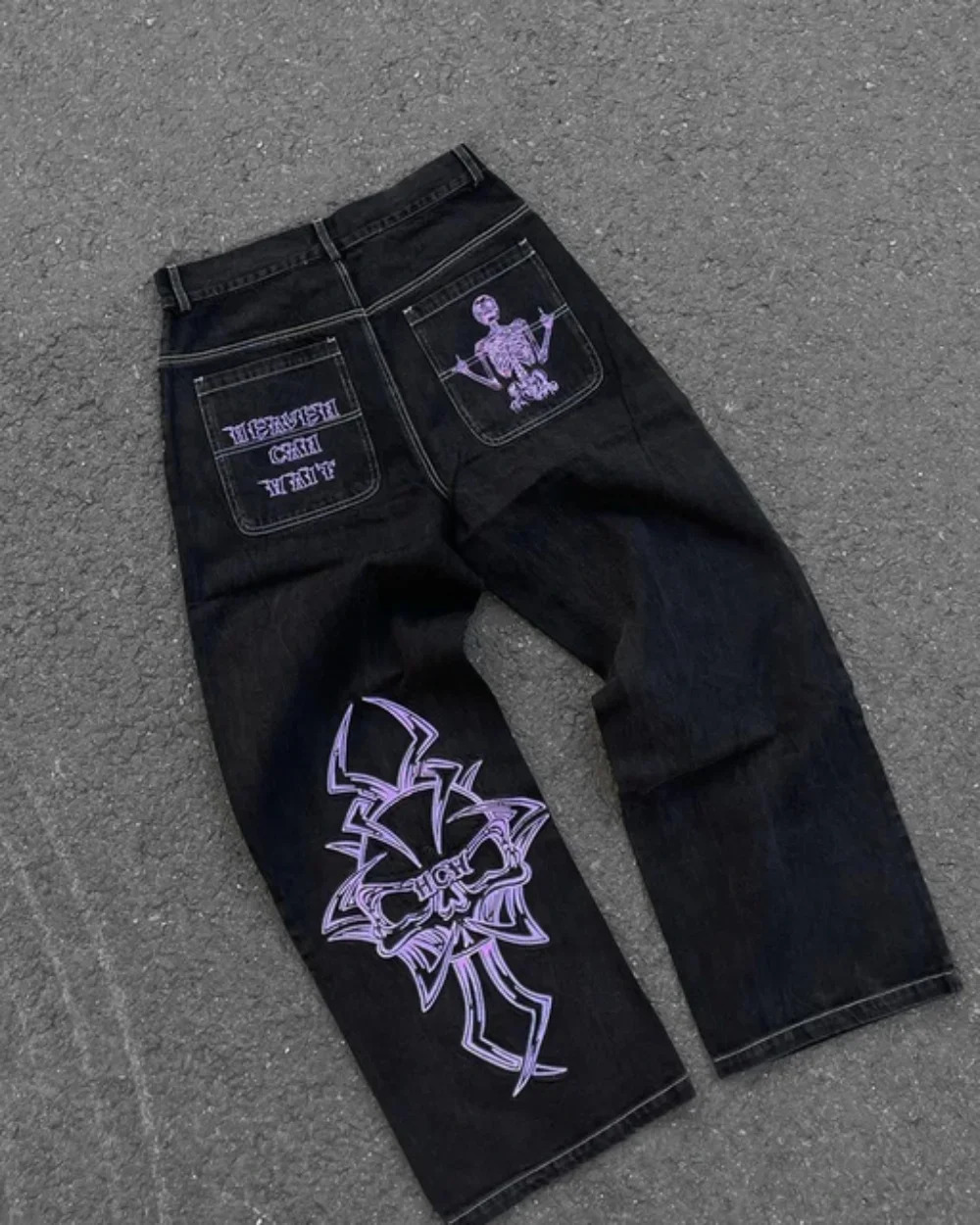 Baggy Casual Wide Leg Jeans Men Street Retro Hip Hop Print Trend Fashion Black Highwaist Jean Y2k Clothing 2023 241007