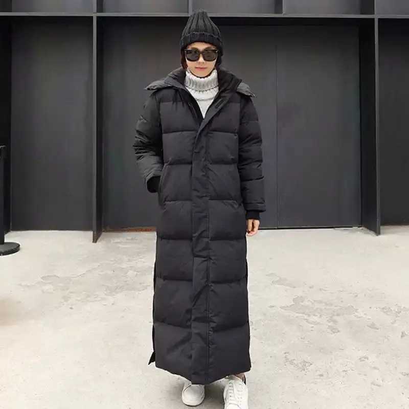 Down Parka Jacket Winter Black Extra Long Over Knee Jacket Womens Hooded Solid Color Pocket Thickened Warm Jacket Coat WomenX241019