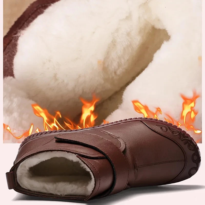 2024 Womens Leather Ankle Fur Boots Thick soled Plush Shoes Womens Winter Warm Fur Boots Womens Fashion Shoes 241018