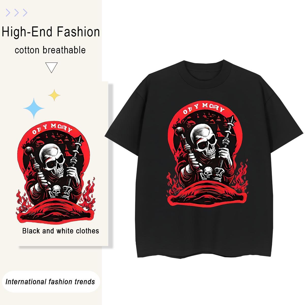 Fashion Womens T Shirts 230g Cotton O-Neck Short Sleeve Street Casual skull Woman Tshirt Unisex Cartoon Print Tshirts
