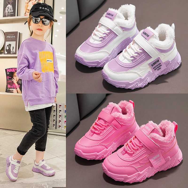 Athletic Outdoor Childrens casual shoes suitable for girls boys autumn winter warm fluffy fur childrens sports shoes hot classic H241019