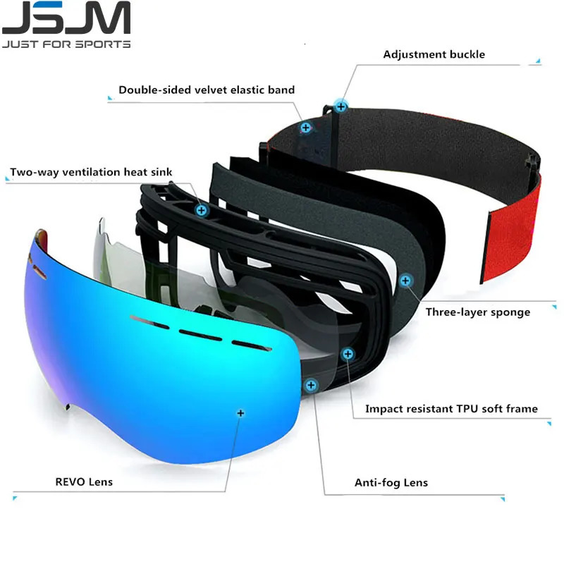 JSJM ski goggles mens double-layer anti fog big skiing UV400 winter board 241018CJ