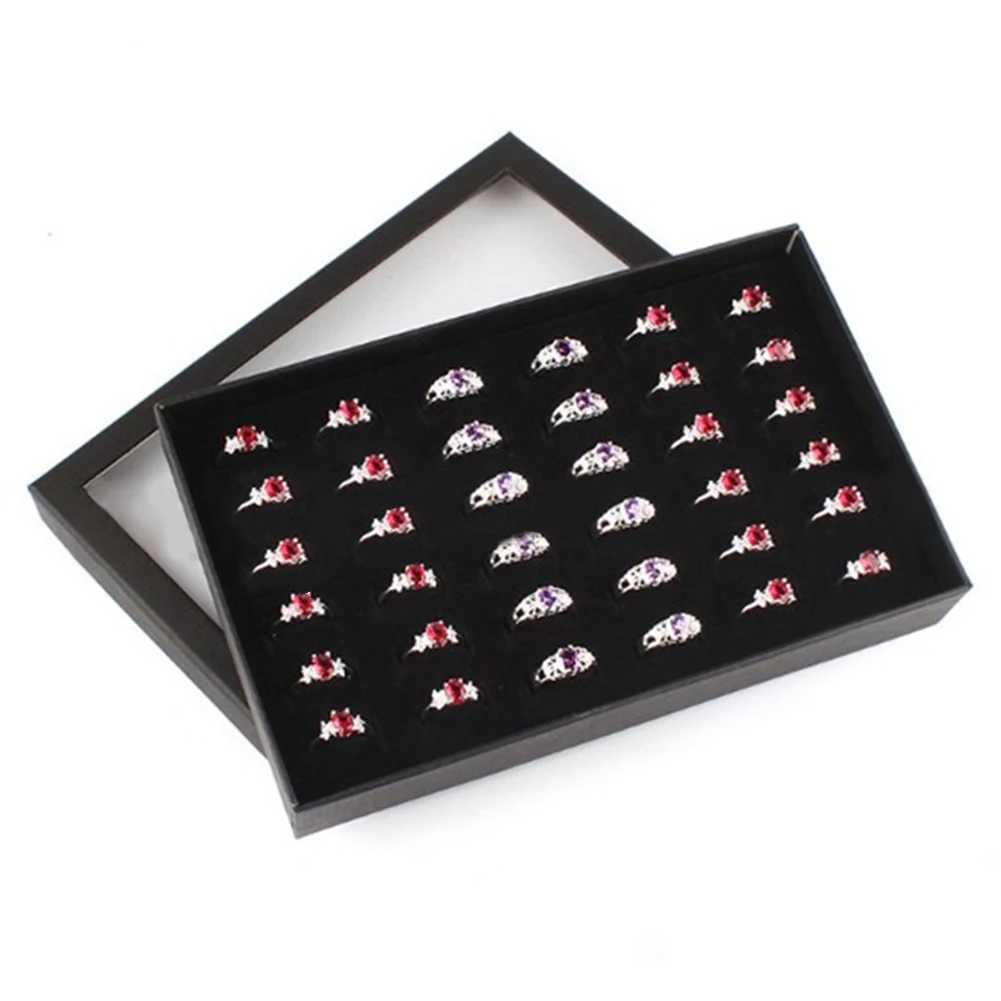 Portable Fashion Transparent 36 Slot Ring Display Stand Metal Earrings Bijoux Storage Box Jewelry Display Cabinet W241019