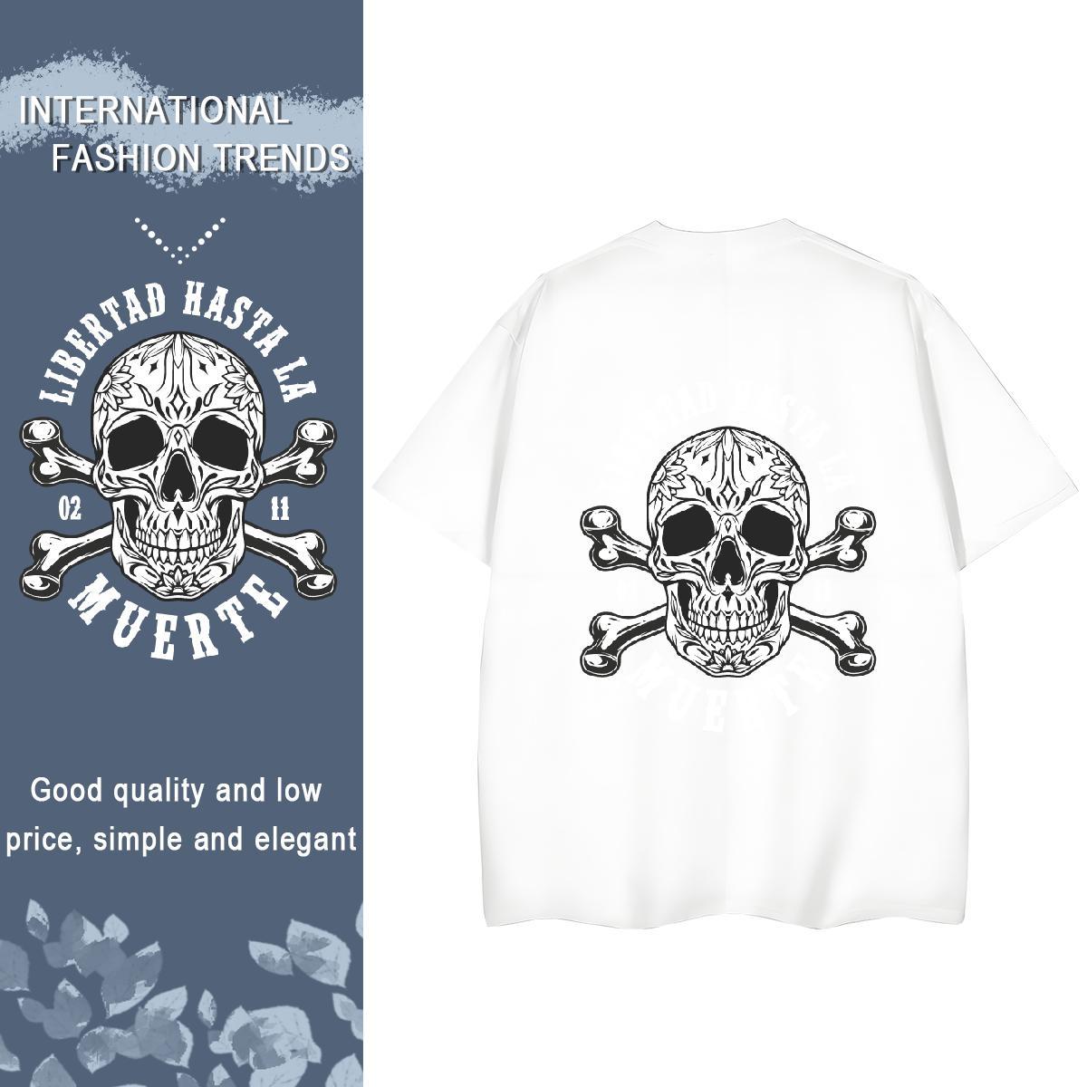 2024 DIY T shirt 230g Cotton Round Neck Short Sleeve Street Casual skull Woman Tshirt Unisex Plus Size Custom Clothings