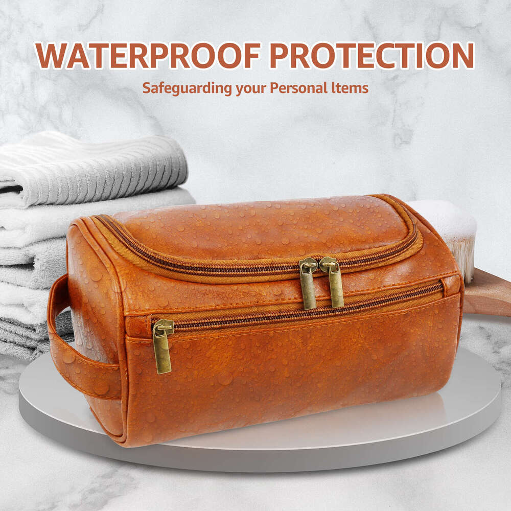 1Pcs Travel Toiletry Bag For Men Leather Water Resistant Toiletries Organizer With Handle Versatile Cruise Ship Essentials