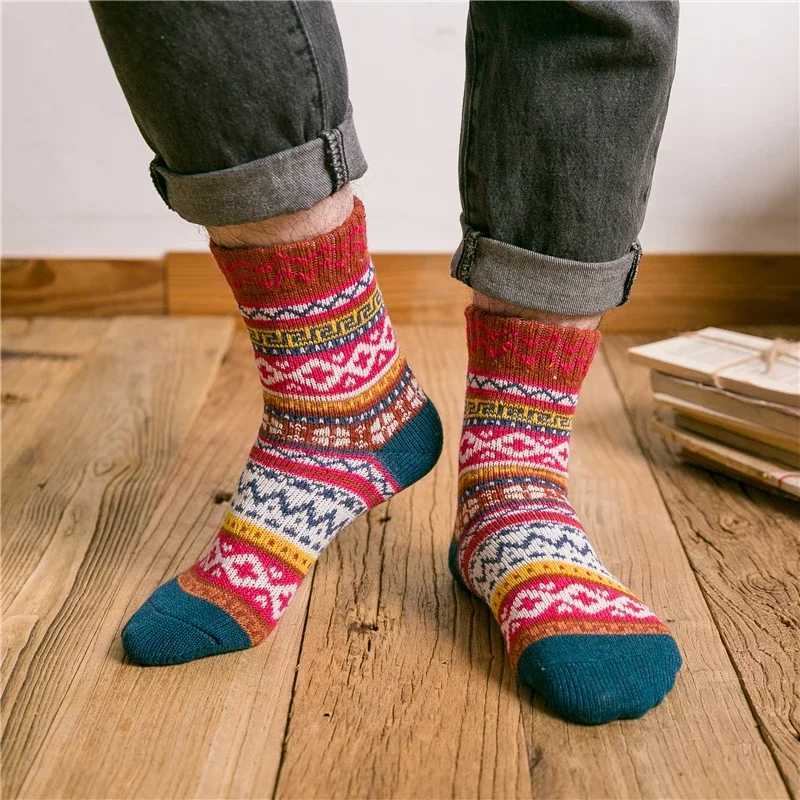 Geometric Striped Thicken Wool Socks for Men Warm Cashmere Novelty Funny Crew Winter Christmas Gift DropshipXJ241019
