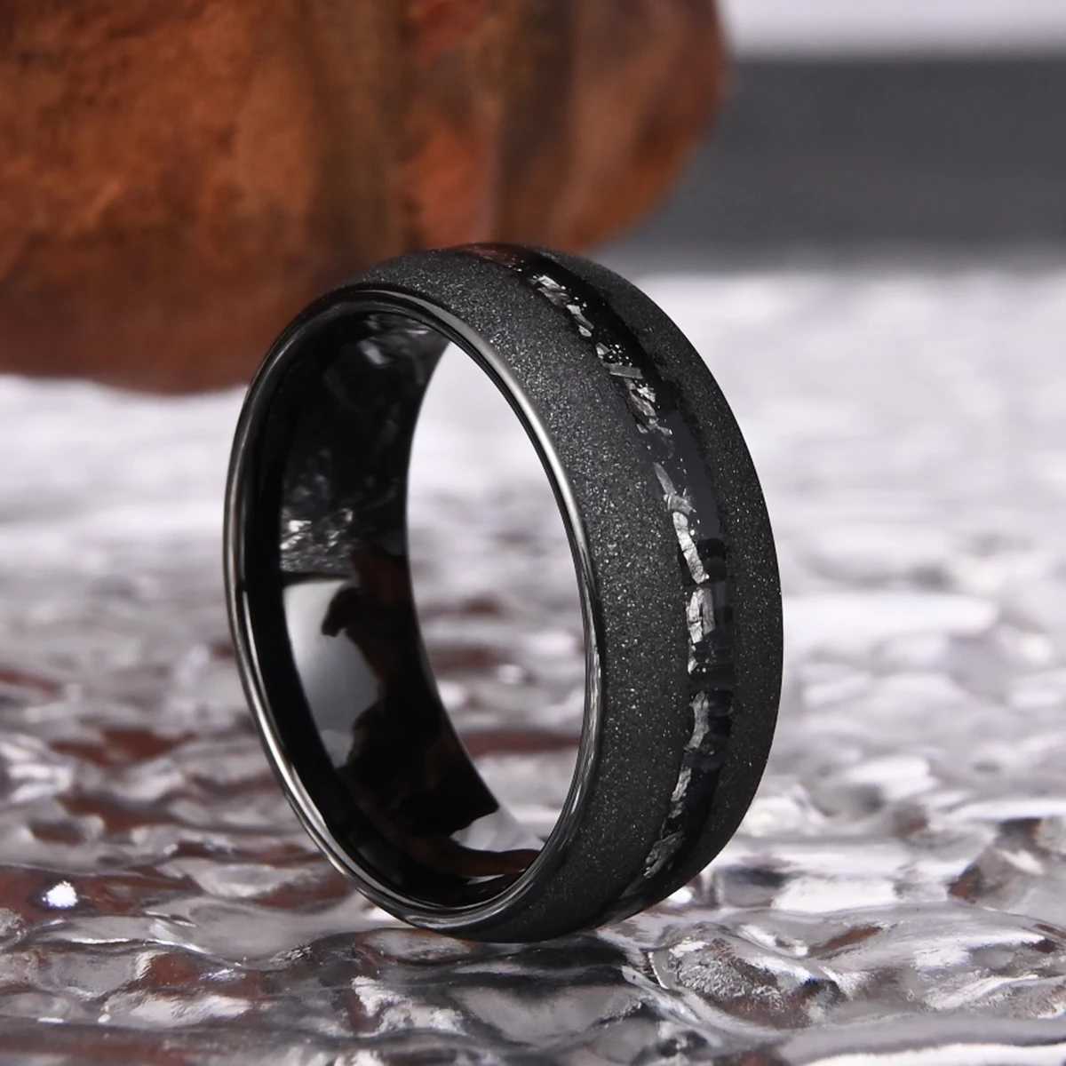 Black sandblasted meteor 8mm tungsten carbide ring suitable for mens and womens weddings engagement rings anniversary gifts unisex style Y241019