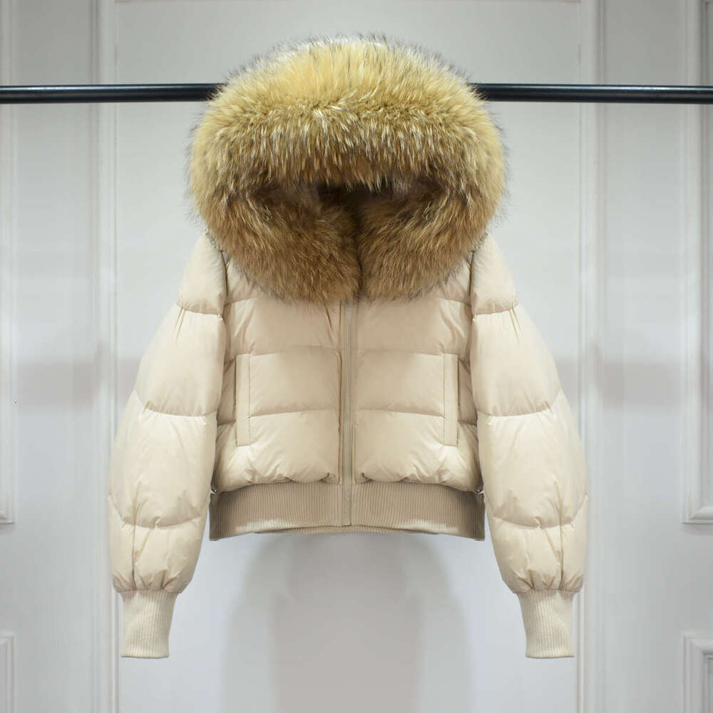 Janveny Big Real Raccoon Fur Hooded Short Fluffy Puffer Jacket Women 2024 Winter Feather Duck Down Coat Female Parkas Waterproof