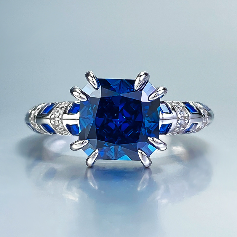 2024 Choucong Brand Wedding Rings Jewelry Real 100% Sterg Sier Princess Cut Blue Sapphire Moissanite Dia Party Elegant Engagemet Band Ring Gift