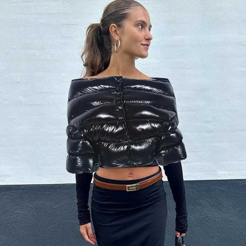 Womens Down Parkas Fashionable womens shoulder inflatable jacket high waist ultrathin heated bubble jacket single chest short inflatable park down j Y