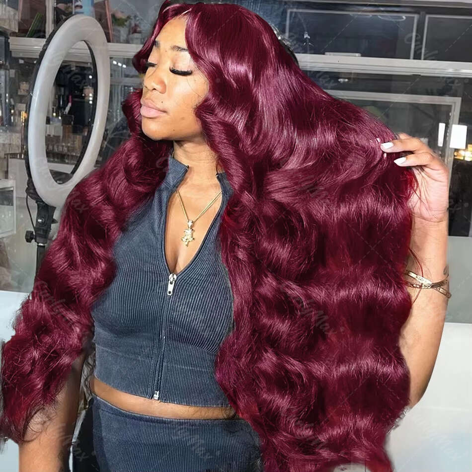 Luvin 99J Bury Body 13x4 13x6 Lace Frontal 30 32 Inches Water Wave 200% HD Transparent Human Hair Wigs For Women