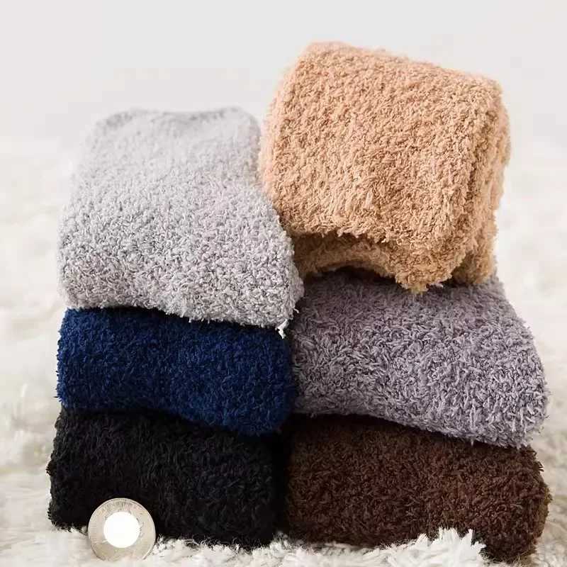Men Coral Fleece Socks Winter Thick Plush Thermal High Quality Solid Color Home Floor Warm Sock Cold Snow Boot Male Cotton SocksXJ241019