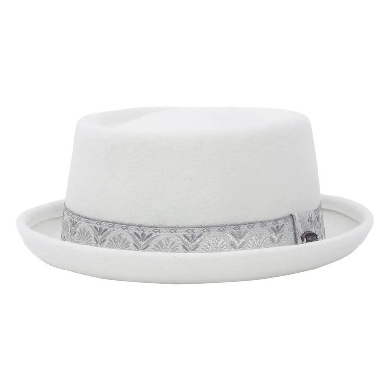 GEMVIE 100% wool mens pigskin hat suitable for dad Uniex white black top hat ladies gentlemen flat bowler ladies Fedora 241018
