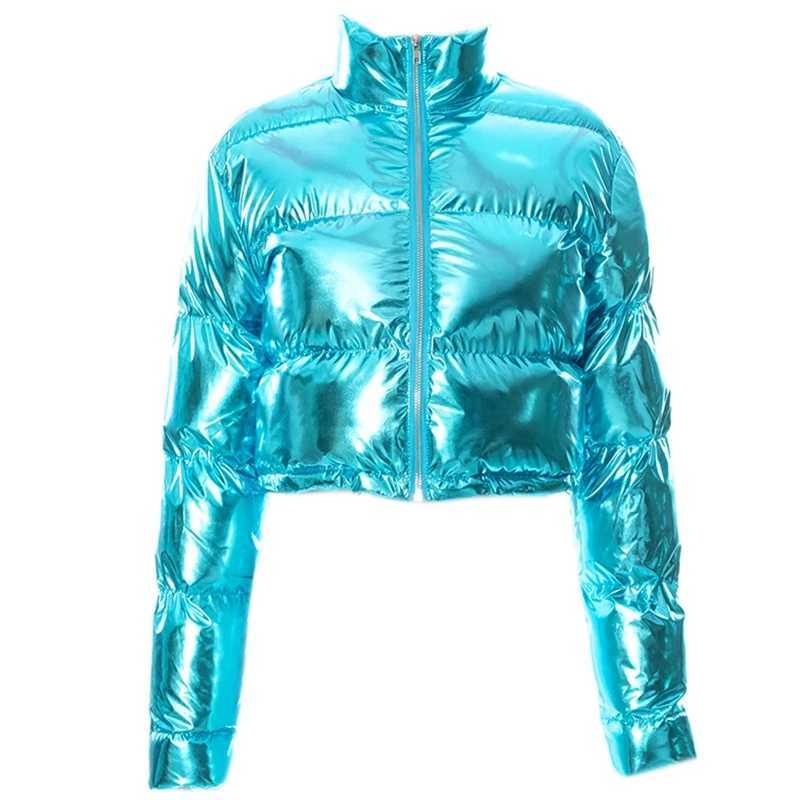Women's Down Parkas Womens shiny mirror synthetic leather lining used for jackets long Slip Up stand up collars cut lining outerwear drawstring h