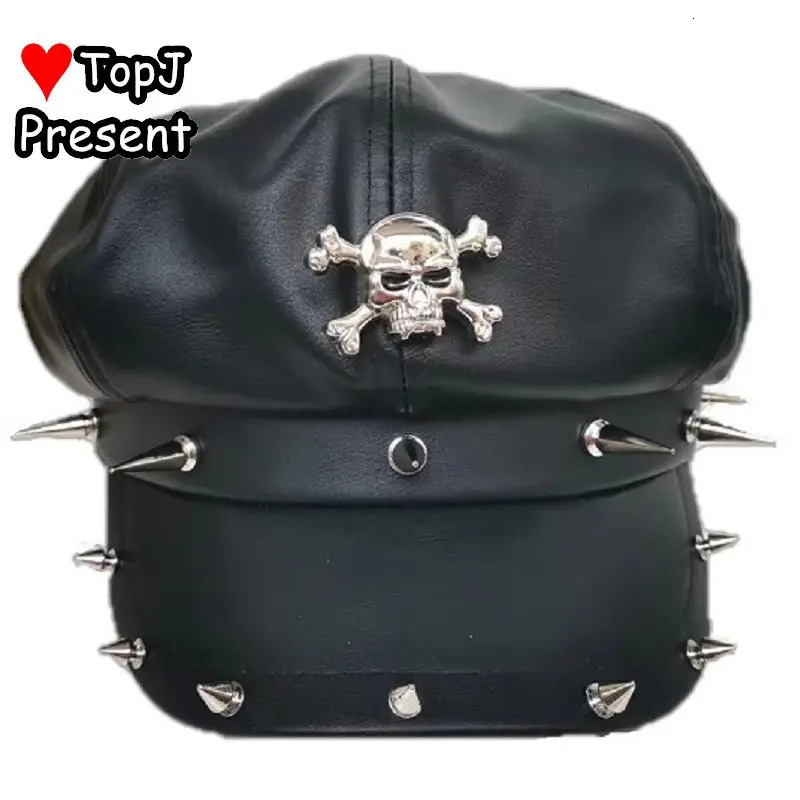 Womens Lolita Y2k Steampunk Gothic Harajuku Subculture Girls Rivet Motorcycle Hat Fashion Mens Personalized Beret Stage Rock Hat 241018