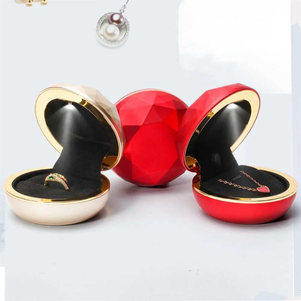 Luxury Round LED Jewelry Box Lamp Wedding Ring Box Display Storage Jewelry Decorative Box Ring Pendant Bag Birthday Gift W241019