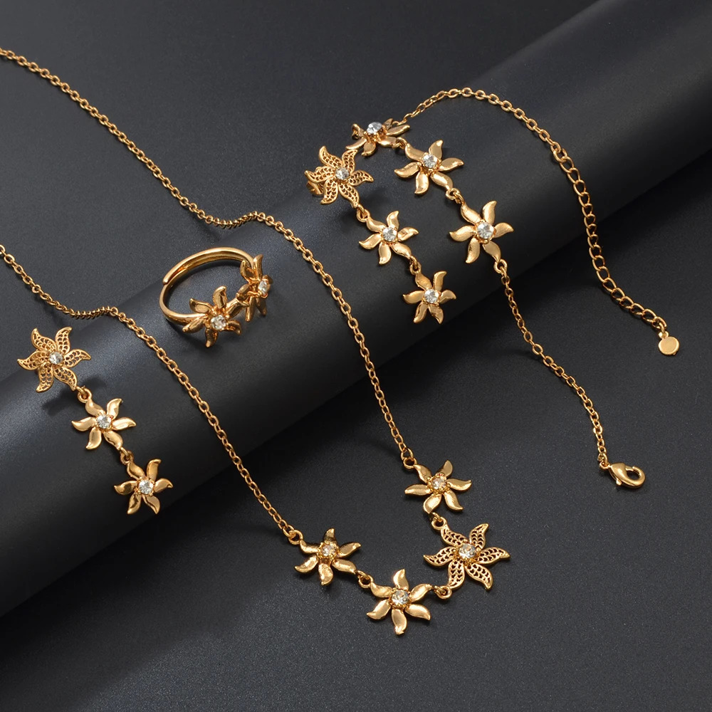 Anniyo African Flower Jewelry Set Necklace Earrings Bracelets and Rings Female Mayotte Wedding Bridal Party 352006 241018