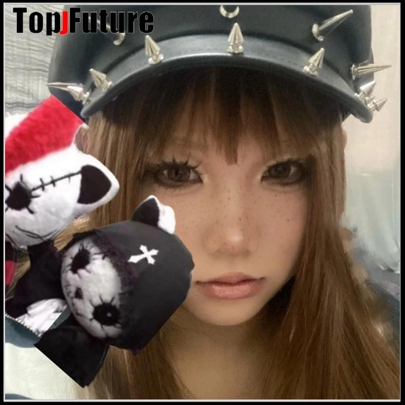 Harajuku Gothic Lolita Steampunk Hat with Rivet Nails Y2K Girls Metal Punk Nail Decor Hat 241018