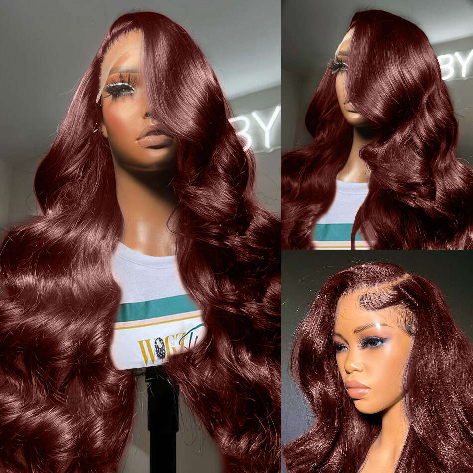 Rosabeauty 250% Density Reddish Brown Body Front Human Hair Wigs Brazilian 30 Inch Water Wave 13x6 HD Lace Frontal Wig