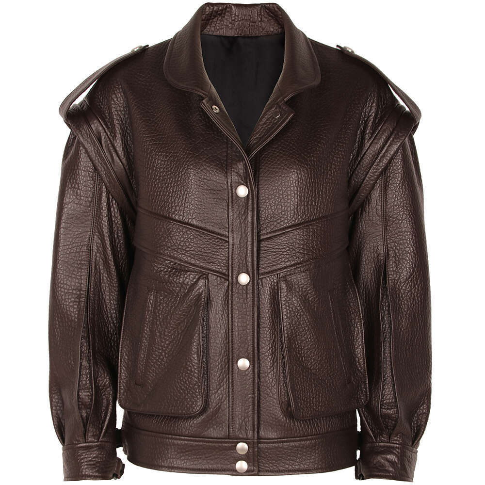 Yoloagain 2024 Spring Vintage Real Leather Women High Quality Oversized Biker Jacket Ladies