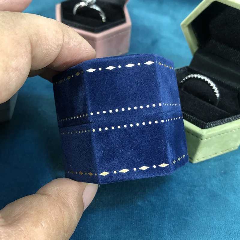 New hexagonal velvet ring box for engagement suggested wedding ring box jewelry storage display box vintage high-end jewelry box W241019