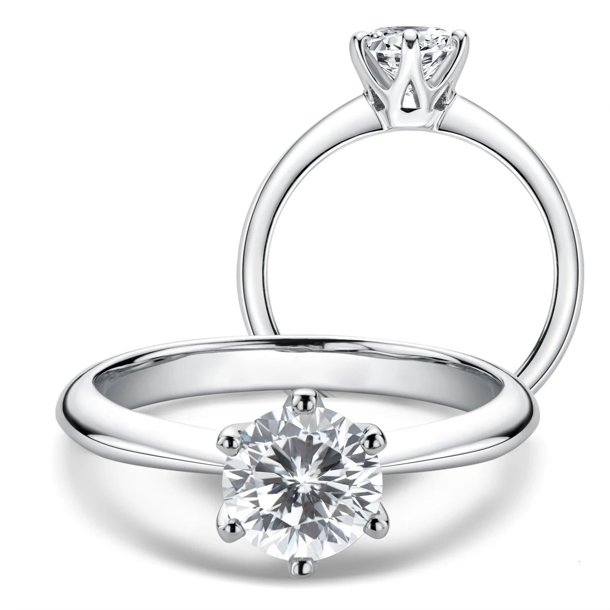 LESF Diamond Ring 925 Silver Engagement Ring Classic Round Womens Wedding Gift Size 0.5/1.0 241007