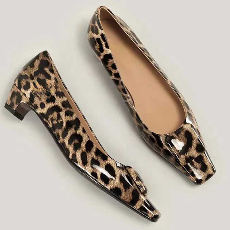 Womens square heel leopard shoes shallow designer boots pump fashion trend 2024 autumn dress walking strapless Zapatillas Y241019