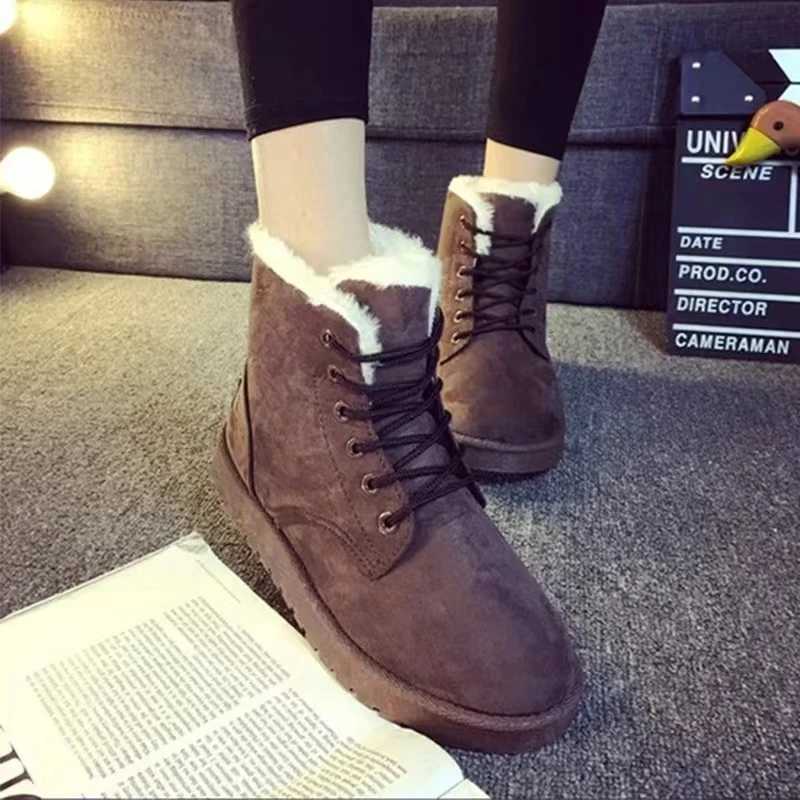 Womens winter snow boots warm flat plus size platform lace womens shoes new wool suede ankle boots 36-42 Y241019