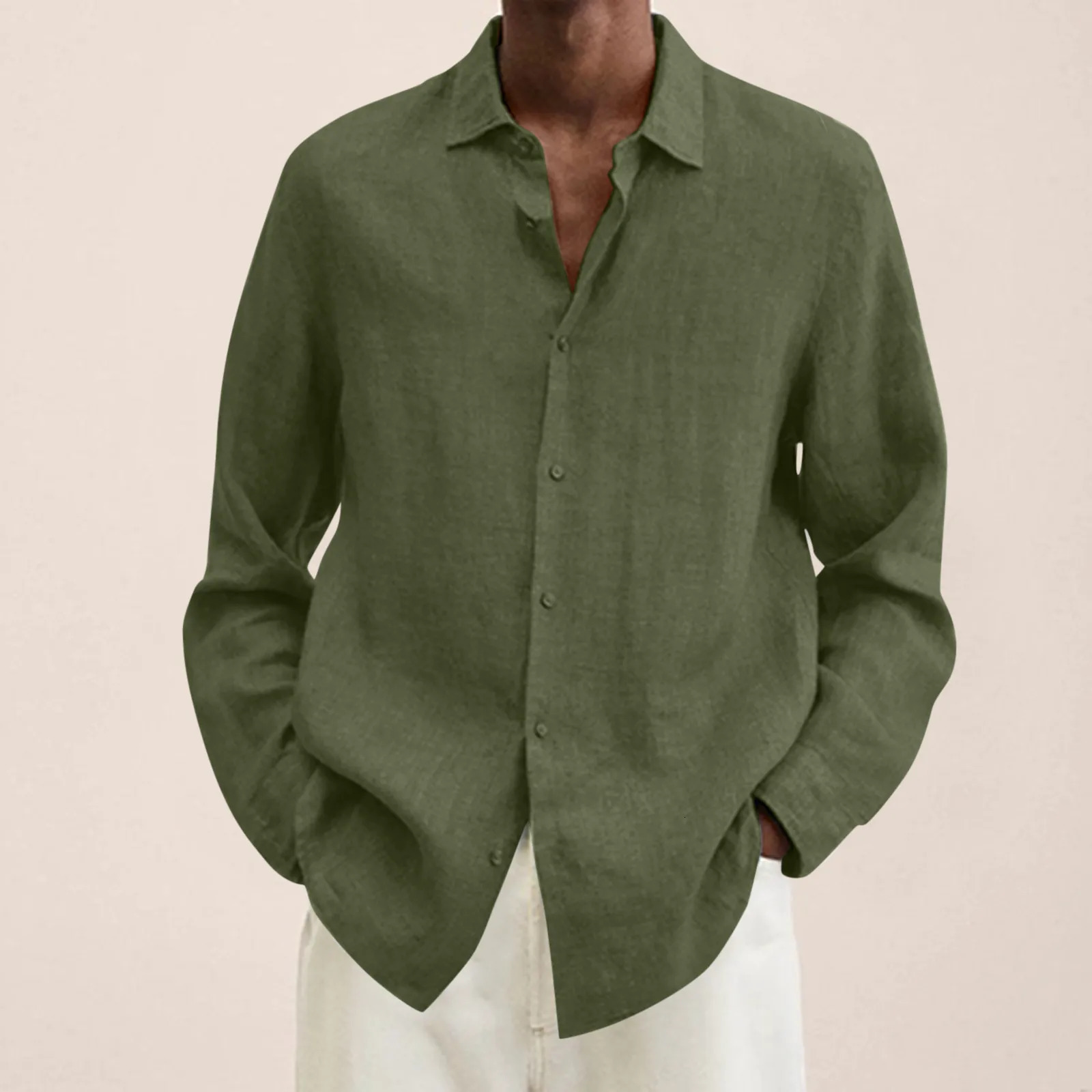 Pure Blue Cotton Linen Shirt Tops Casual Plus Size Loose Mens Turn Down Collar Long Sleeve MenS Work Breathable Cardigan 241007