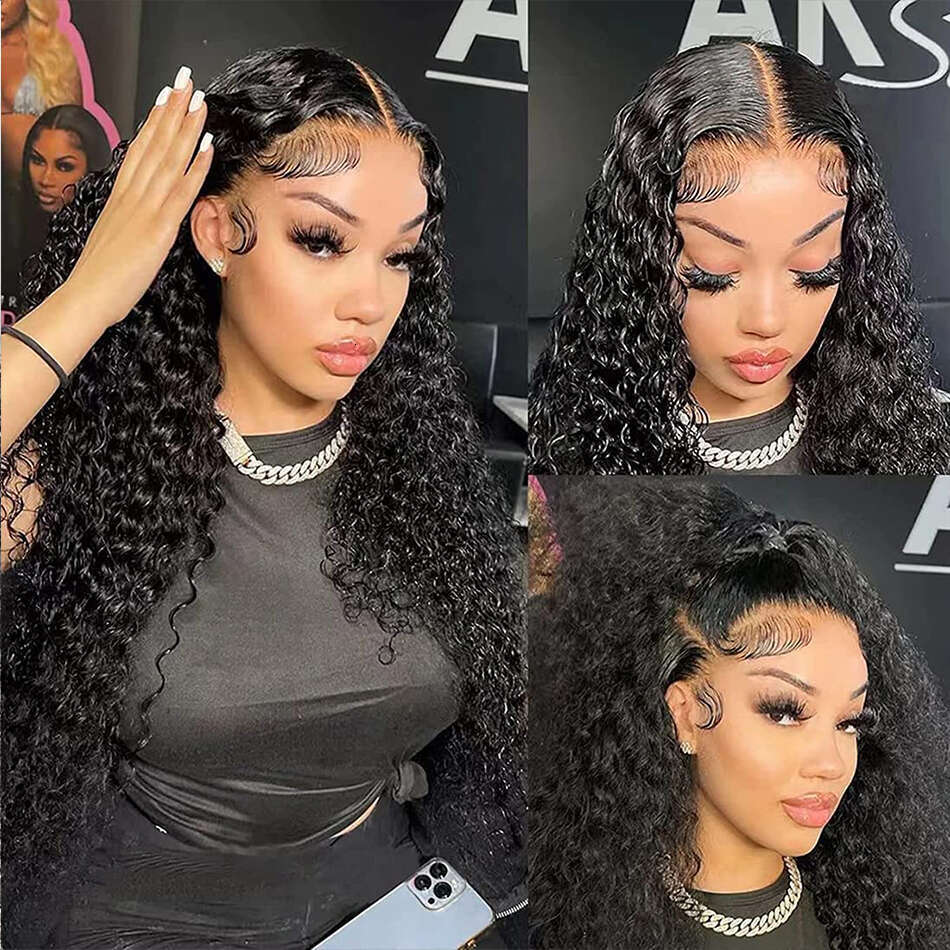 Water Wave Front 13x4 Transparent Curly Lace Frontal Wigs For Black Women Pre Plucked With Baby Hair 180% Wet And Wavy