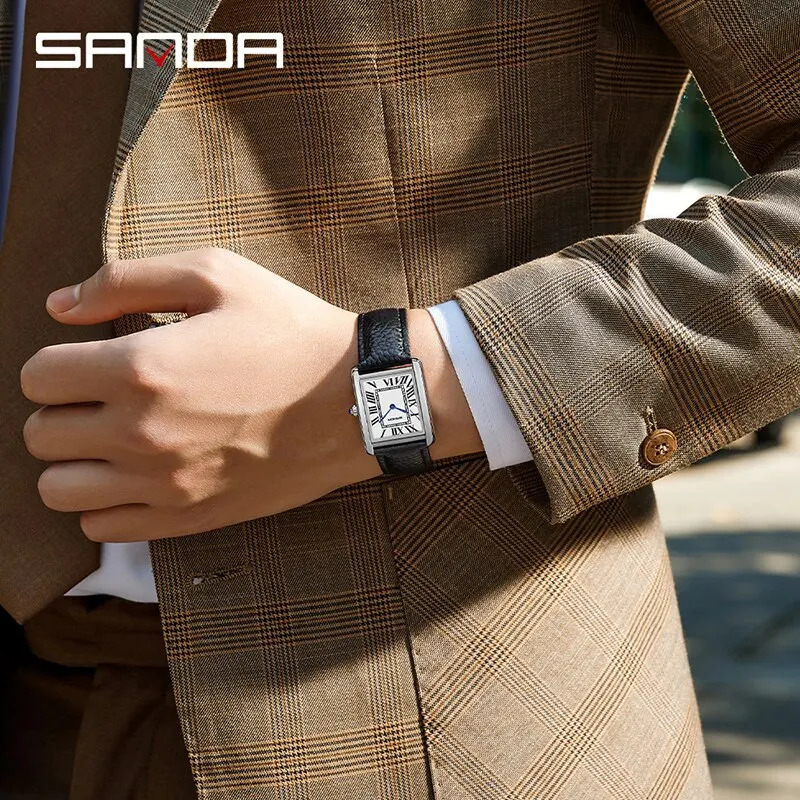 SANDA Couple Watch 30M Waterproof Casual Womens Quartz Watch Wear resistant Leather Strap Square Dial Design Reloj 241018