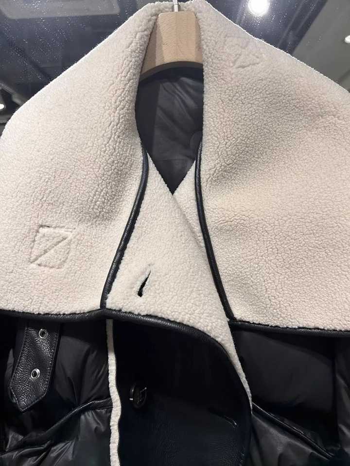 Women's Down Parkas 2024 Winter Womens Down Jacket Warm Casual Jacket Womens Puff Jacket Patchwork PU Leather Parks Korean Womens Collar Jacket Y