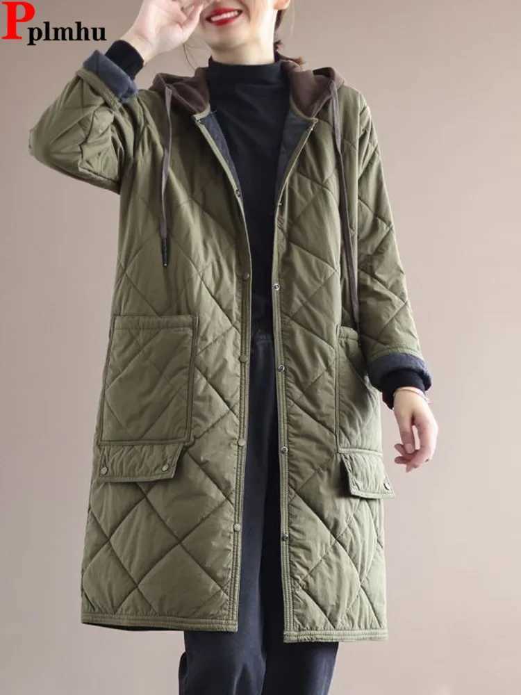 Korean Winter Thick Long Parkas Chaquetas Casual Cotton Padded Singler Breasted Parcas Coats Baggy Ultralight Snow Wear JaquetaX241019