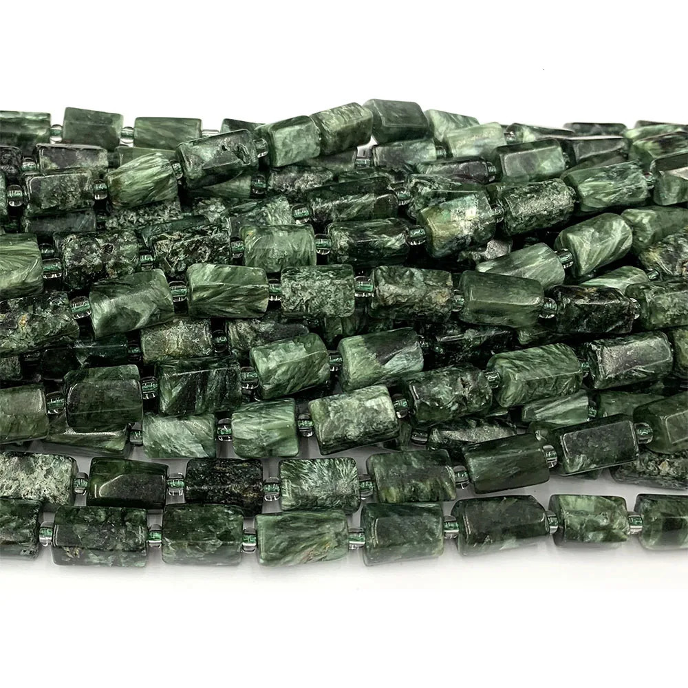 Veemake natural green six winged angel gold nugget shaped cylindrical loose light smooth necklace bracelet jewelry bead 08350 241018