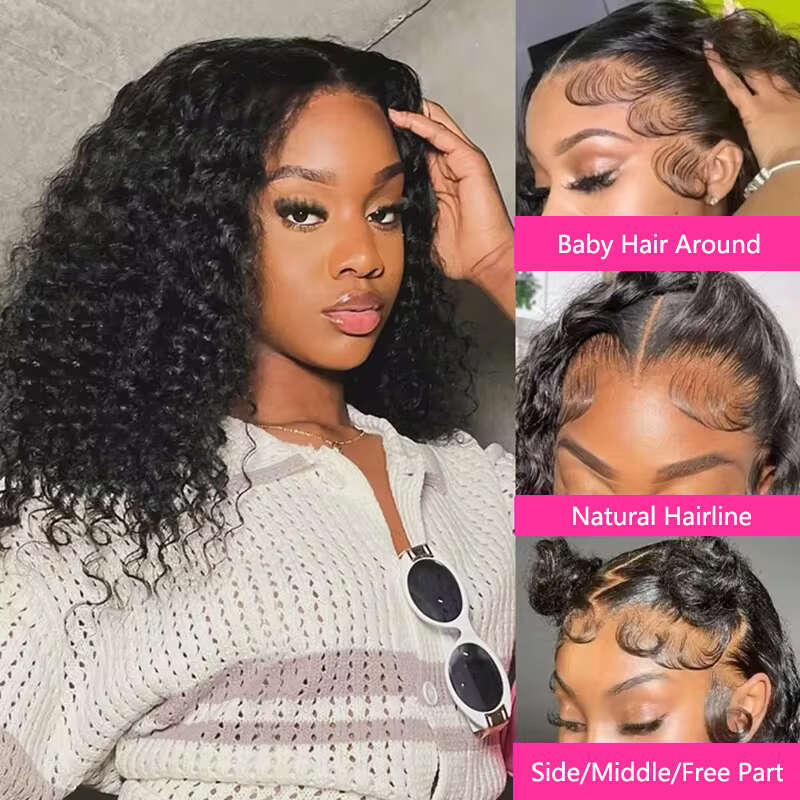 Wave x Deep Lace Frontal Wig Bob Glueless Human Hair Ready To Wear Curly Wigs Closure Pre Cut Preplucked s plucked