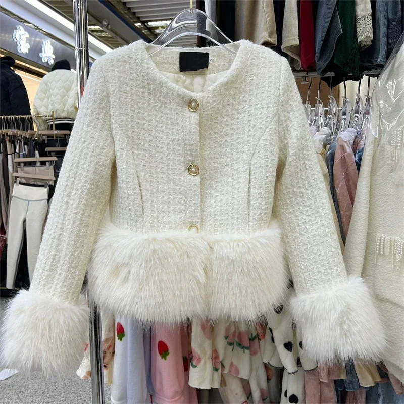 Arrival y Fashion Fall Winter Womens Full Sleeve Cashmere Braid Tweed Fur Pearls Button Casual Thick Warm Jackets 241019