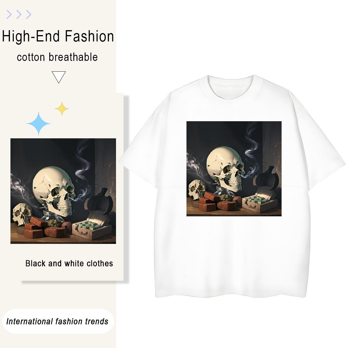 Factory Direct Womens T Shirts 230g Cotton Crew Neck Home Outdoor skull Lady T shirt Female Cartoon Print Top Tees