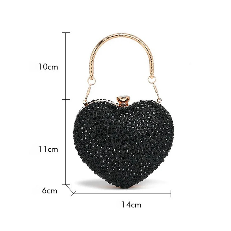 Ladies diamond set heart-shaped red crystal clutch wallet stone evening party shoulder bag rhinestone handbag 241018