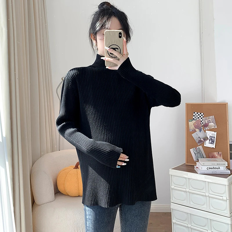 High neck womens maternity jacket sweater solid thick insulation material maternity top 241019