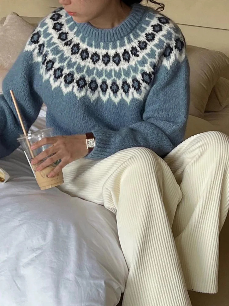 Autumn/Winter Comfortable Thick Womens Sweater Casual Loose Fit Round Neck Womens Sweater All in One 241019