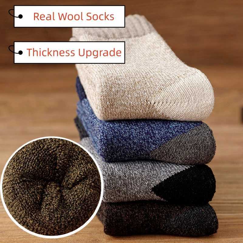 Winter Mens Thick Warm Wool Socks Harajuku Retro Merino Cashmere Socks High Quality Plus Size Casual Long Socks For Men 3 PairXJ241019