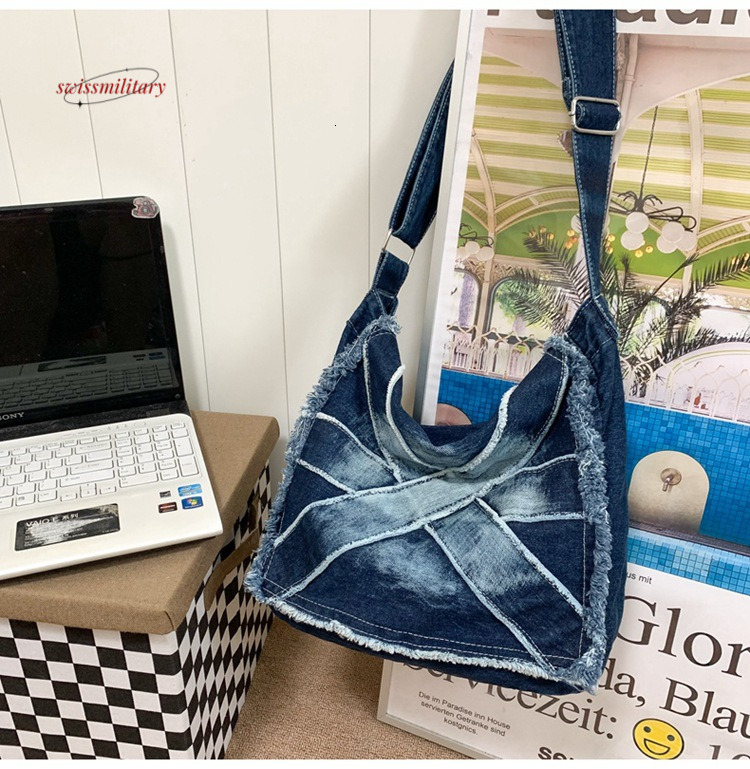 Western vintage denim crossbody for men and women commuting couple casual shoulder bag large capacity student backpack #33 swissmilitary