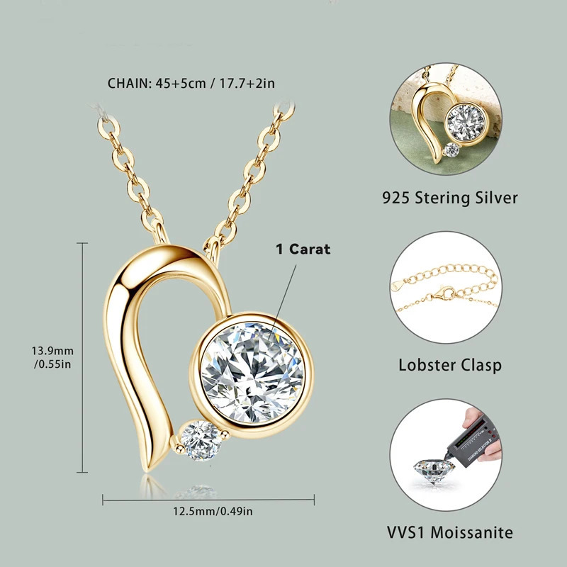 Lny 925 sterling silver heart-shaped pendant necklace 6.5mm 1.0ct necklace for Valentines Day jewelry gifts 241018