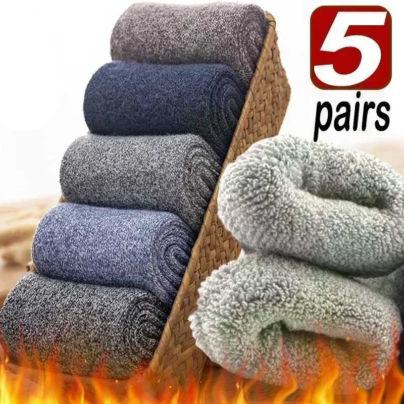5Pairs Winter Mens Merino Wool Socks Super Thick Warm High Quality Harajuku Retro Snow Casual Antifreeze Cashmere Socks MenXJ241019