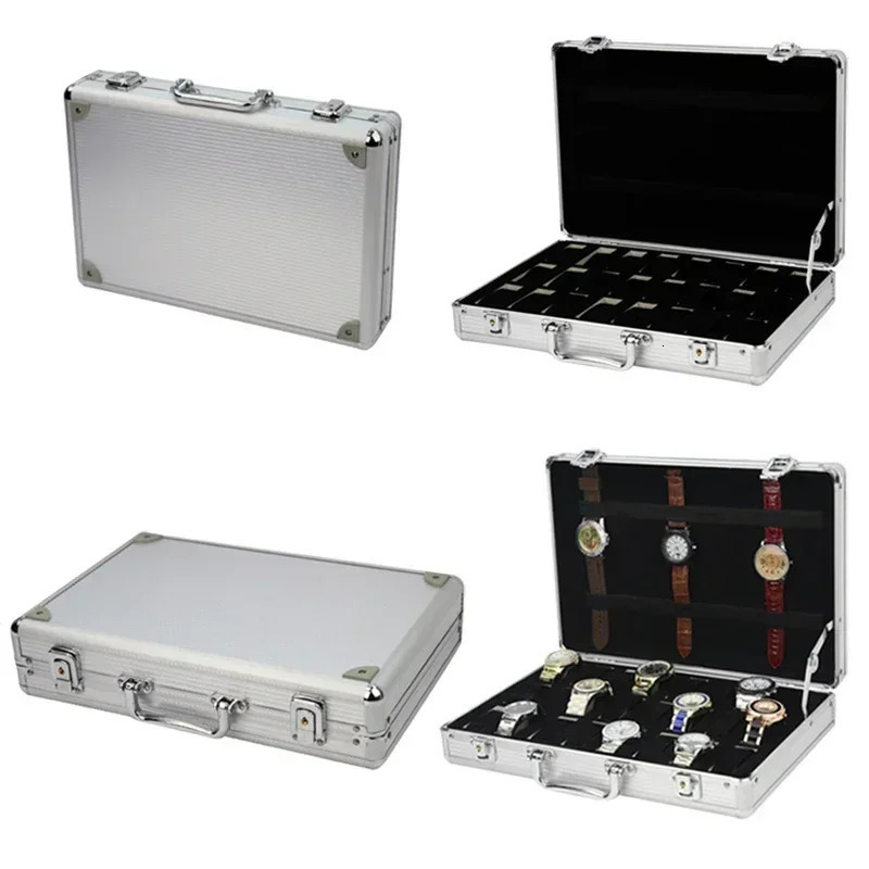 Useful aluminum alloy watch box with 12 grid slots jewelry watch display storage box square case back rectangular watch stand 241007