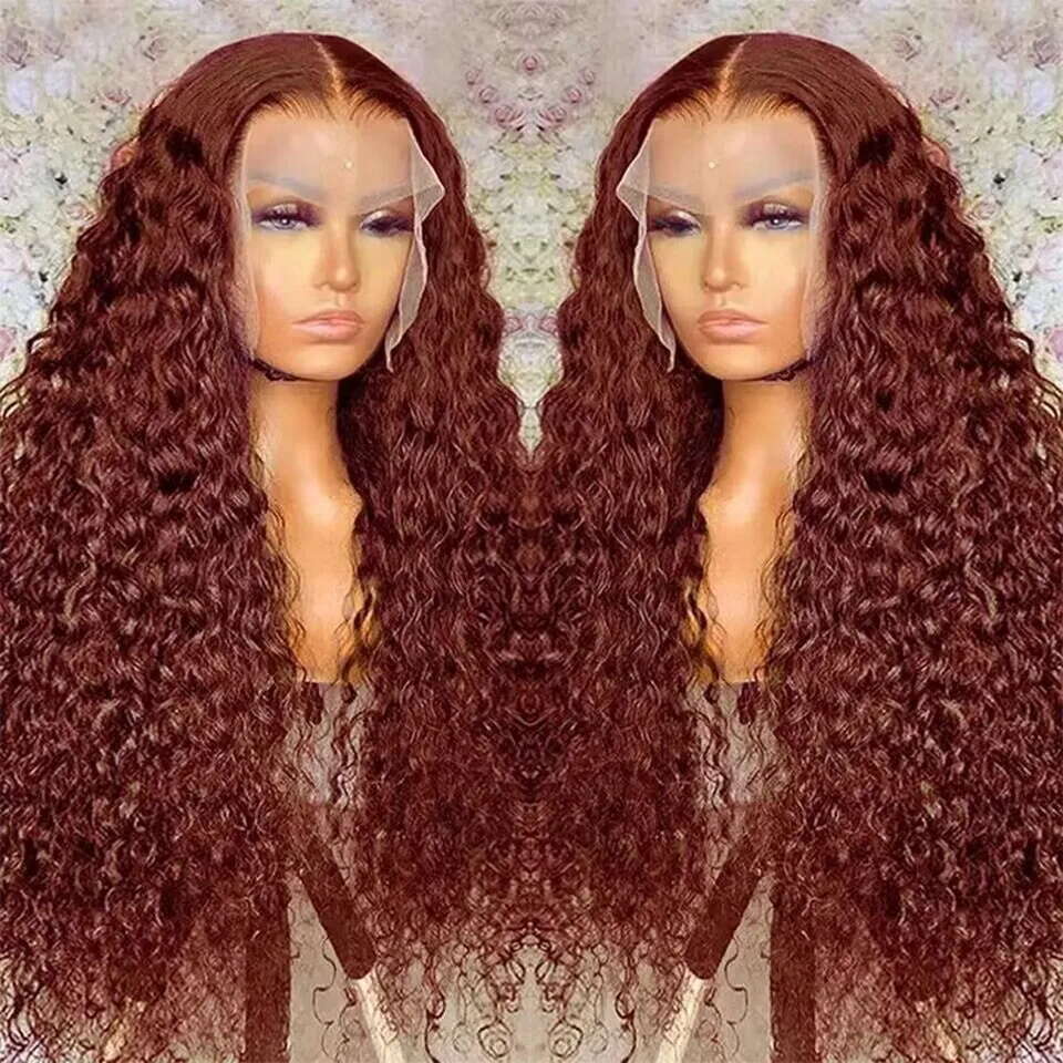 Reddish Brown Inch Deep Wave Frontal Wig x X HD Lace Colored Curly Closure Front Human Hair Wigs s