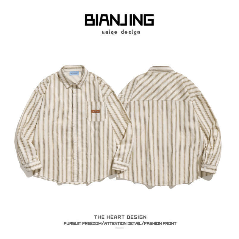 shanshi Men's shirts Color blocked striped long sleeved shirt men's women's trendy brand loose and versatile for couples casual high st