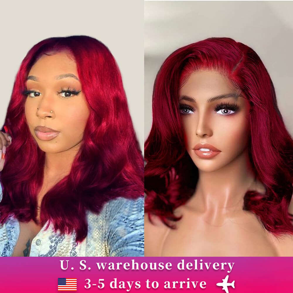 Bob Wig x Human Hair J Burgundy Loose Wave Lace Front Wigs Density Glueless Inch s